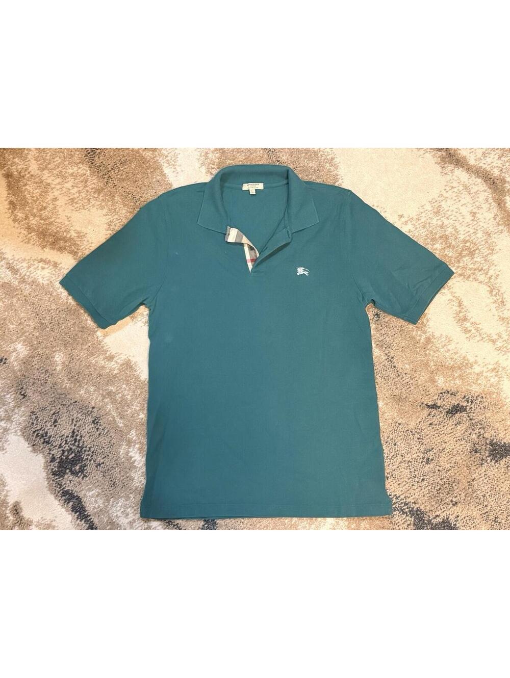 Burberry London Classic Fit Men's Blue Teal Cotton Polo Shirt Size Medium